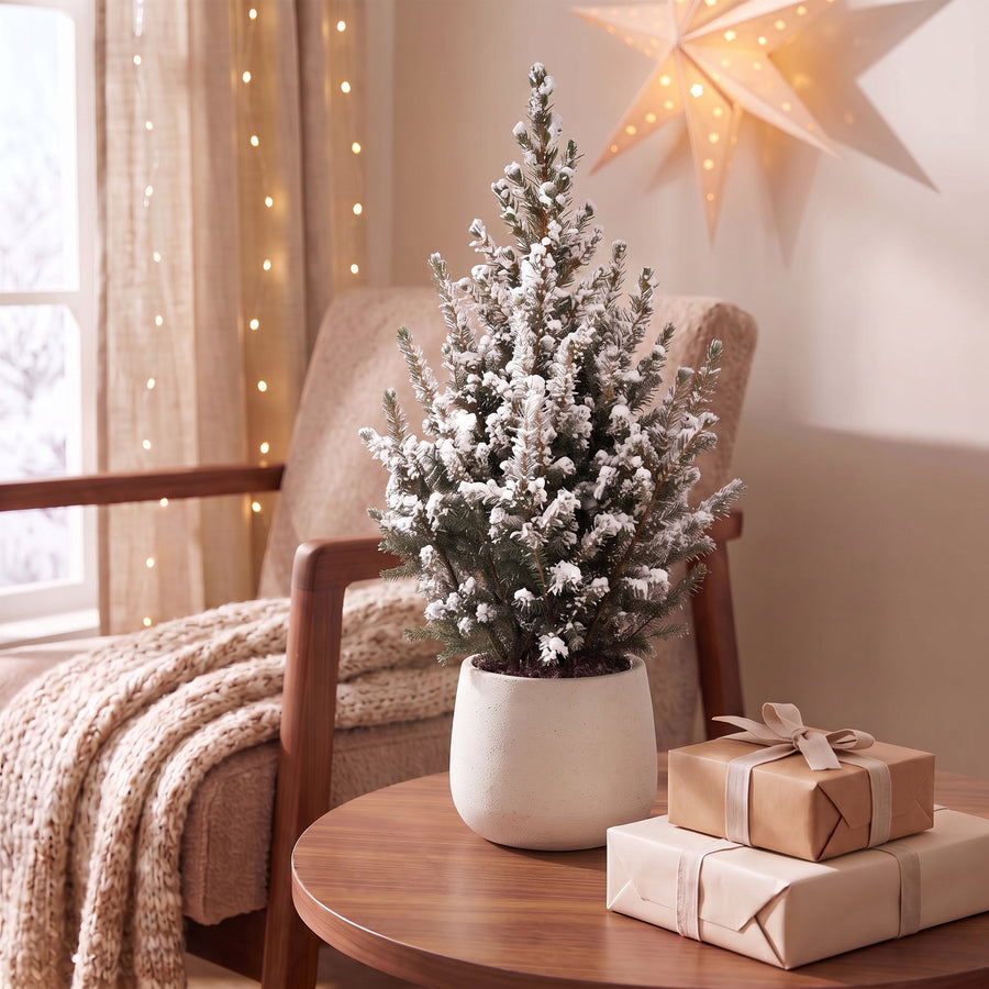 Set van 4 – Pot Ø17 cm · 65 cm hoog · Kegelspar kerstboom besneeuwd (foto 3)