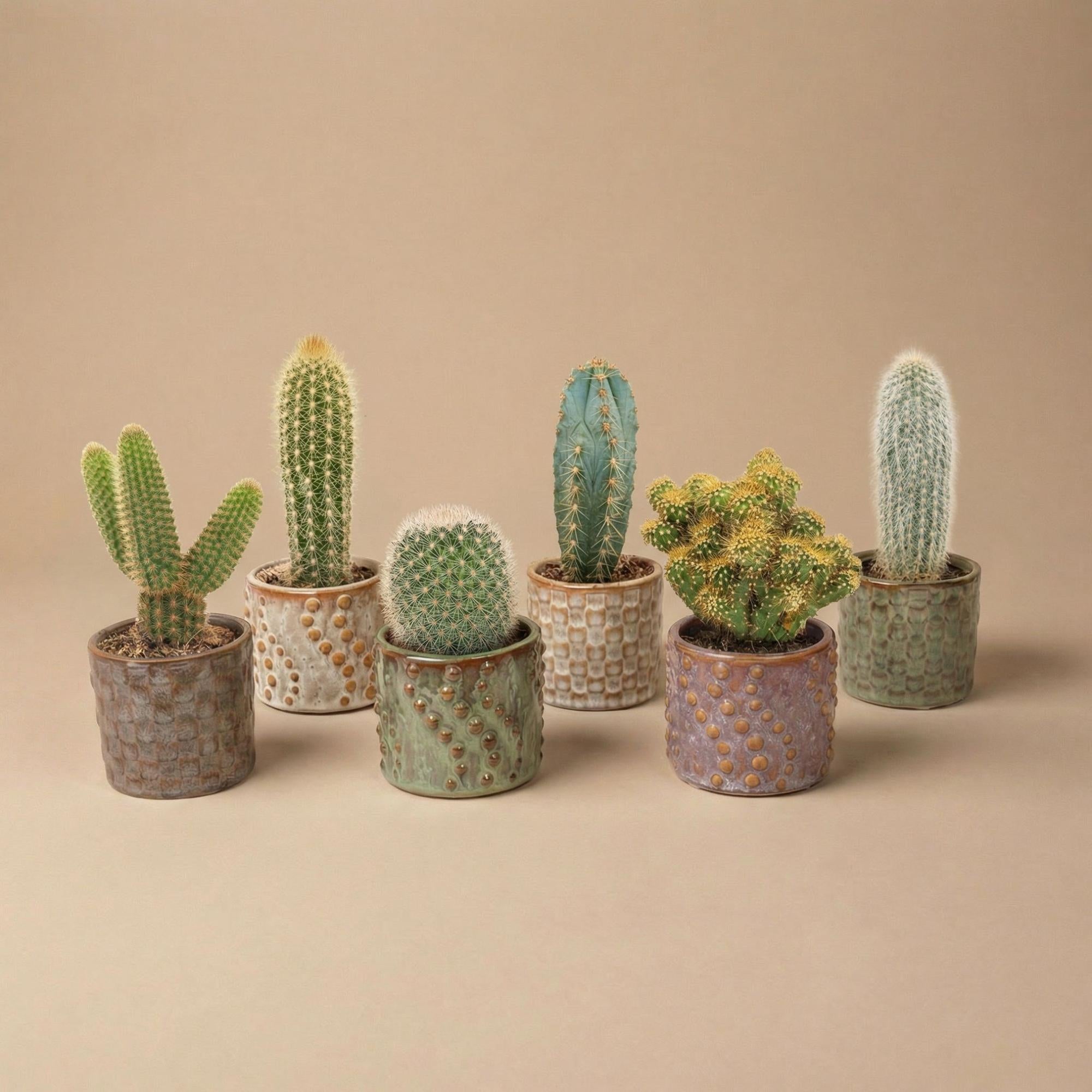Cactus Set van 6 in Keramische Mini Potjes Madrid -↑ 8–12 cm