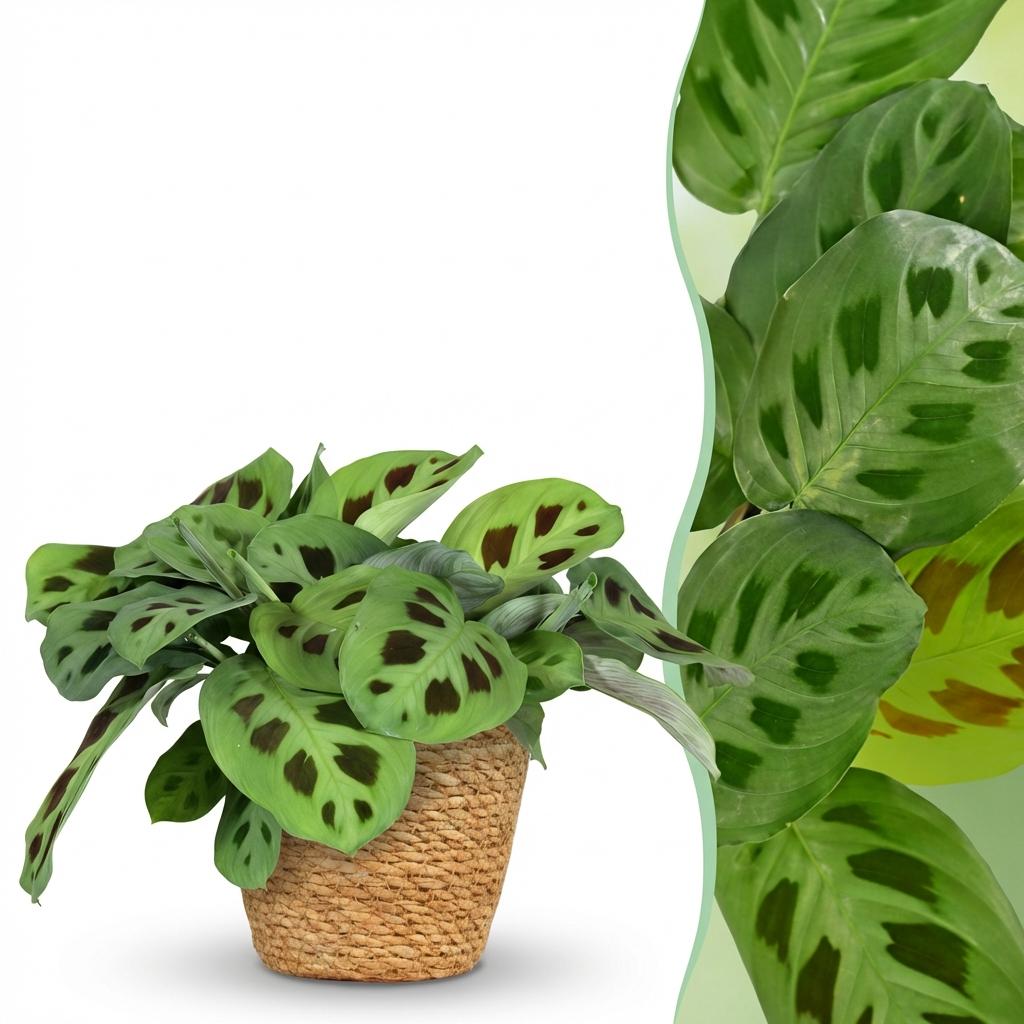 Green boutiQ - Kamerplant - Maranta Fascinator Kerchoveana - Zebraplant - Huisdiervriendelijke Plant - Groen - 1 Plant - met Mand - Pot 12cm - Hoogte 25cm