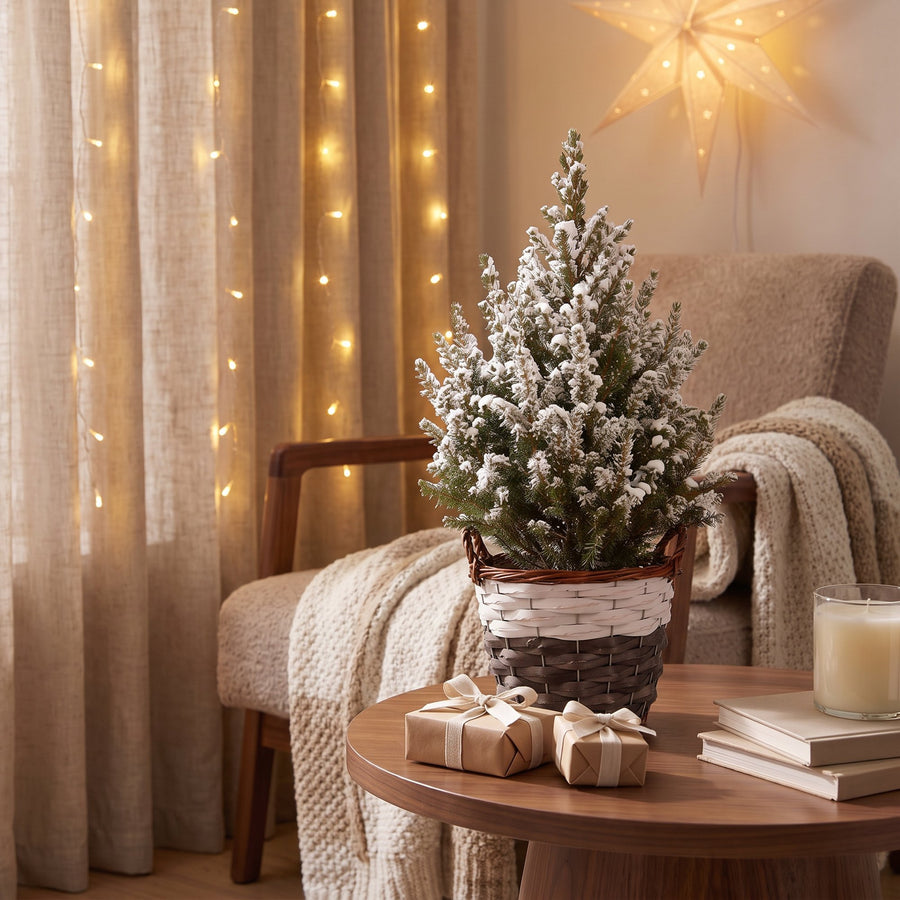 Set van 2 – Pot Ø17 cm · 65 cm hoog · Kegelspar kerstboom besneeuwd · met mand (foto 3)